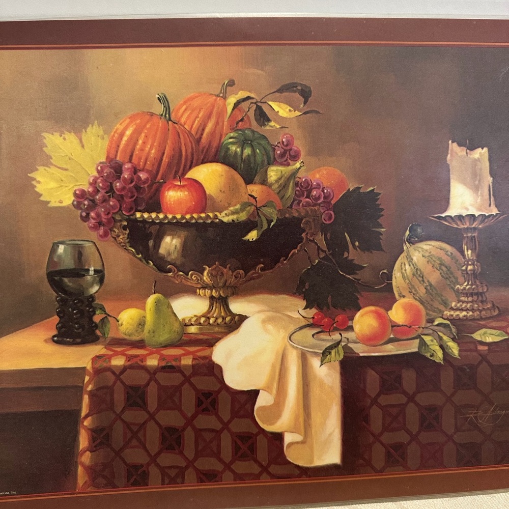 Vintage Still Life Fruit and beverage vinyl placemats Bright of America 6